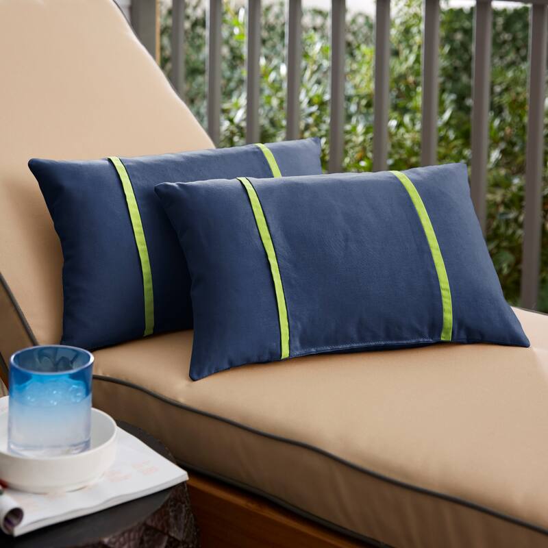 Sunbrella Canvas Navy and Macaw Indoor/ Outdoor Pillow (Set of 2) - 13 in x 20 in
