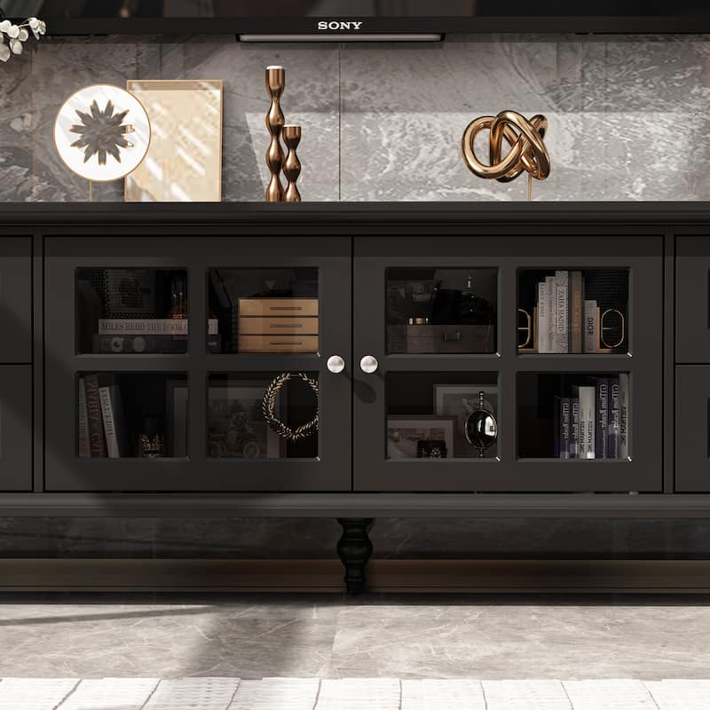 Stylish TV Console in White Roman Column Legs Modern TV Stand Console