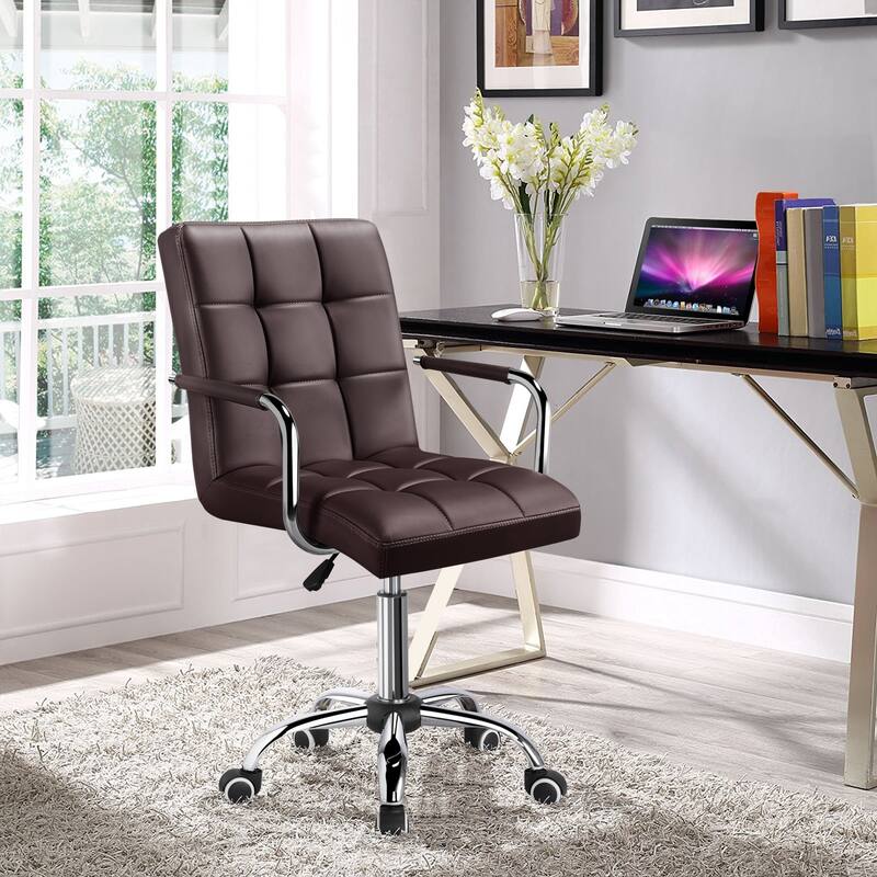 Yaheetech Adjustable Faux Leather Swivel Office Chair with Wheels