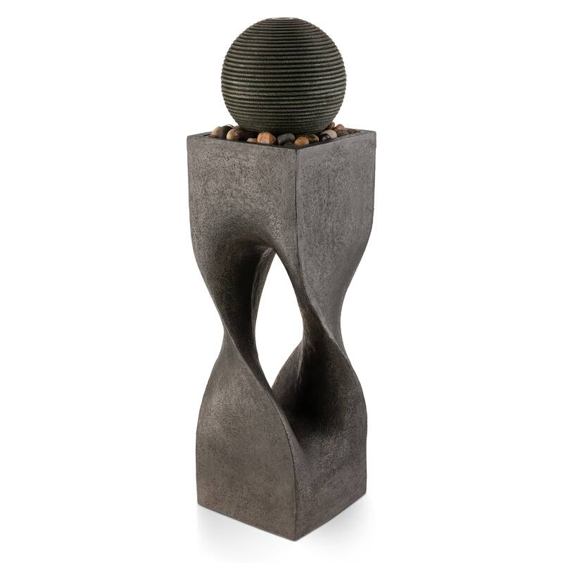 Glitzhome Modern Geometric Oversized Pedestal Sphere Polyresin Outdoor Floor Fountain with Pebbles