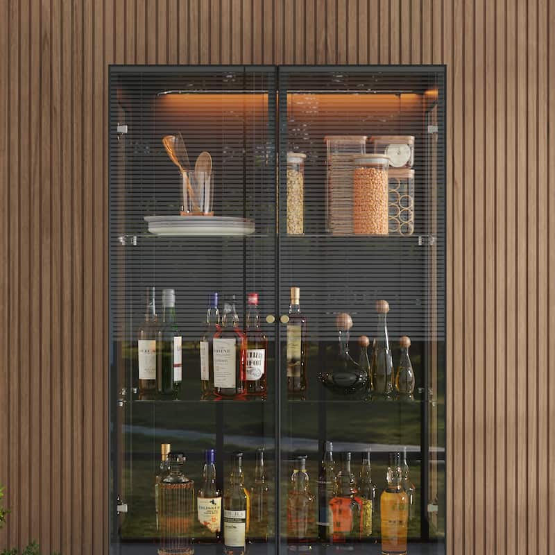 LED Glass Display Cabinet with Aluminum Alloy Frame Glass Door Showcase Wine Storage Cabinet