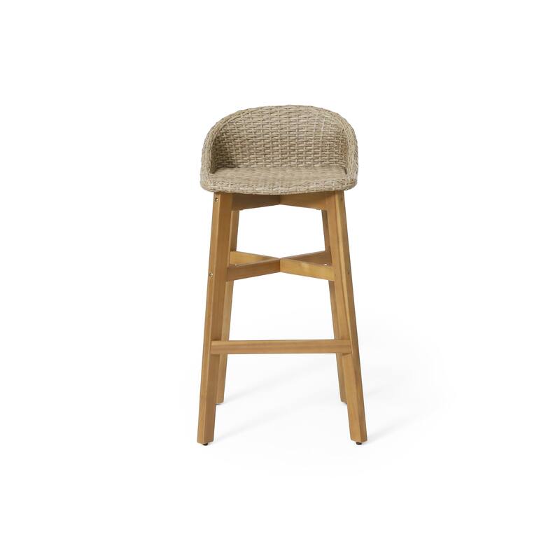 Cayuga Wicker and Acacia Wood Outdoor Barstools by Christopher Knight Home