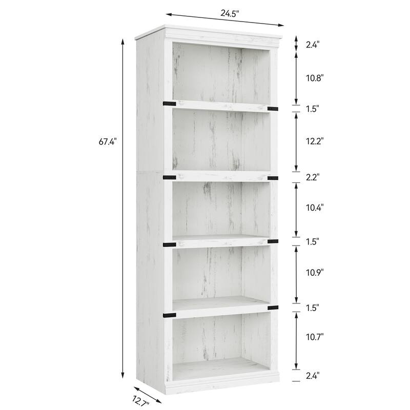 5 Tier Bookcase, Freestanding Wooden Bookshelf Storage Organizer Display Shelf