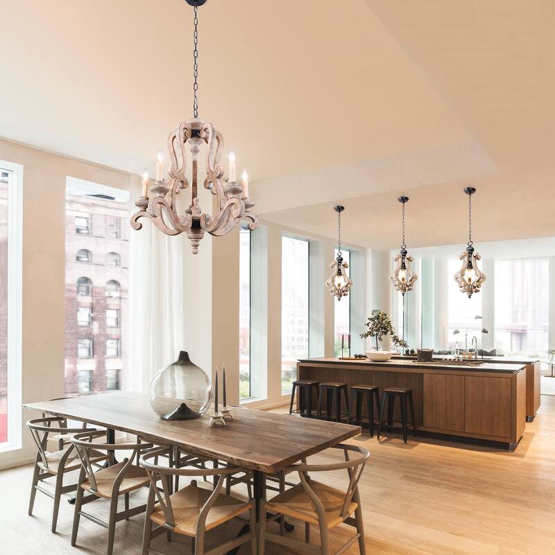 Oaks Aura Rustic Wood Pendant Light Kitchen Island Light, Farmhouse Hallway Chandelier, Dining Pendant Light