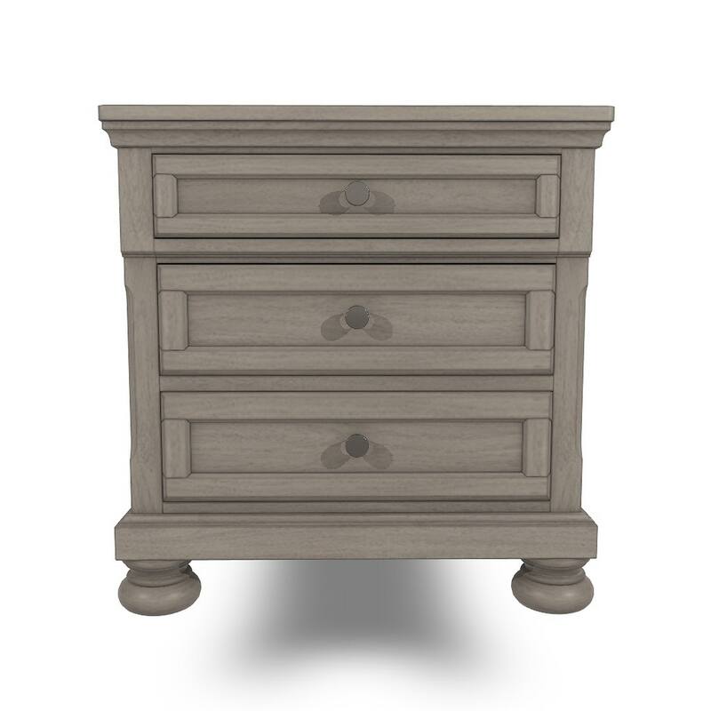Ryno Nightstand, 2 Drawers, Pull Out Tray, Nickel Round Knobs, Gray
