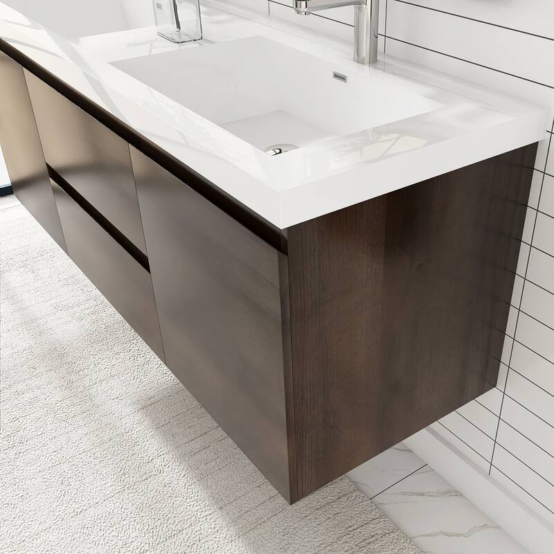 Floating Bathroom Vanity with Integrated Resin Top