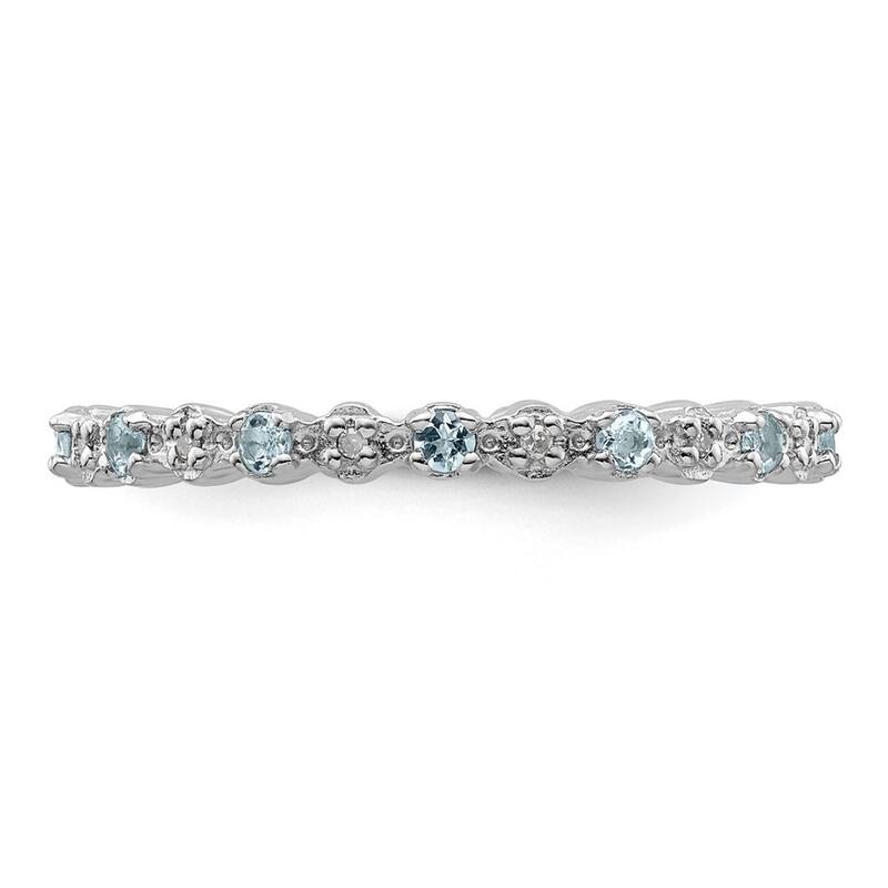 Curata 925 Sterling Silver Polished Prong set Stackable Expressions Aquamarine and Diamond Ring