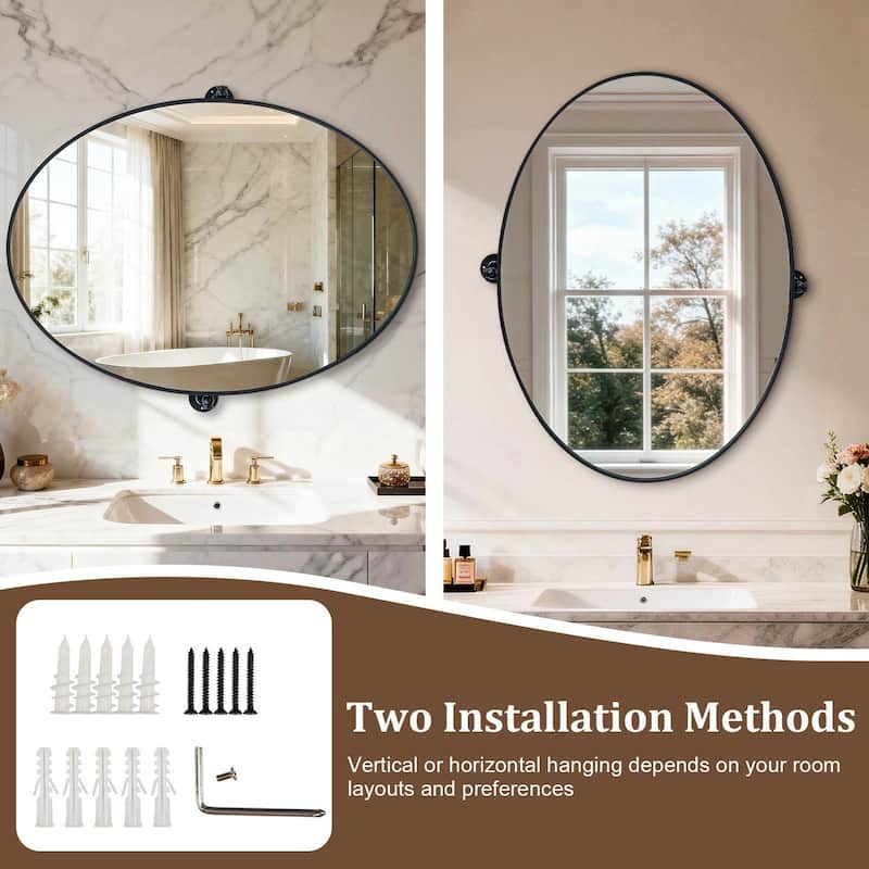 Oval Metal Pivot Bathroom Vanity Mirror Tilting Wall Aluminum Mirrors - 20"L x 28"W