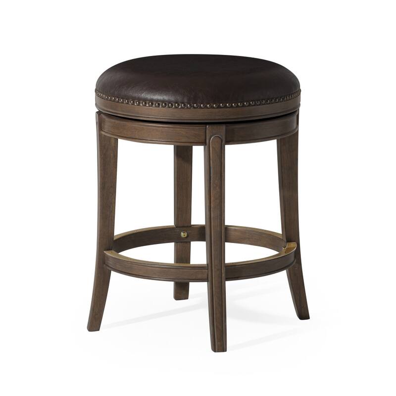 HomeRoots 26" Brown Faux Leather and Solid Wood Backless Counter Height Swivel Bar Chair