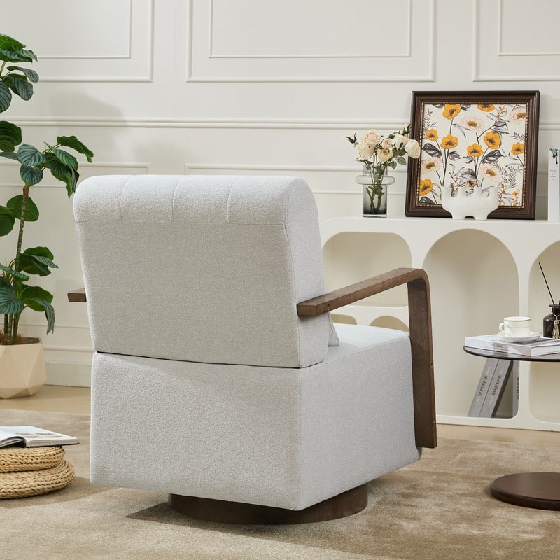 Solid Wood Swivel Accent Chair with Armrests and Lumbar Pillow - 360° Rotation