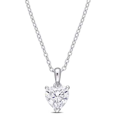 Miadora Sterling Silver 1ct TGW Created White Moissanite Solitaire Heart Necklace