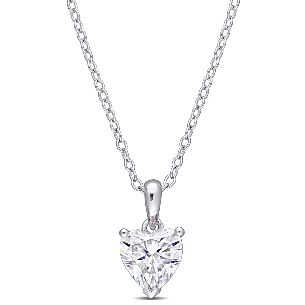 Miadora Sterling Silver 1ct TGW Created White Moissanite Solitaire Heart Necklace