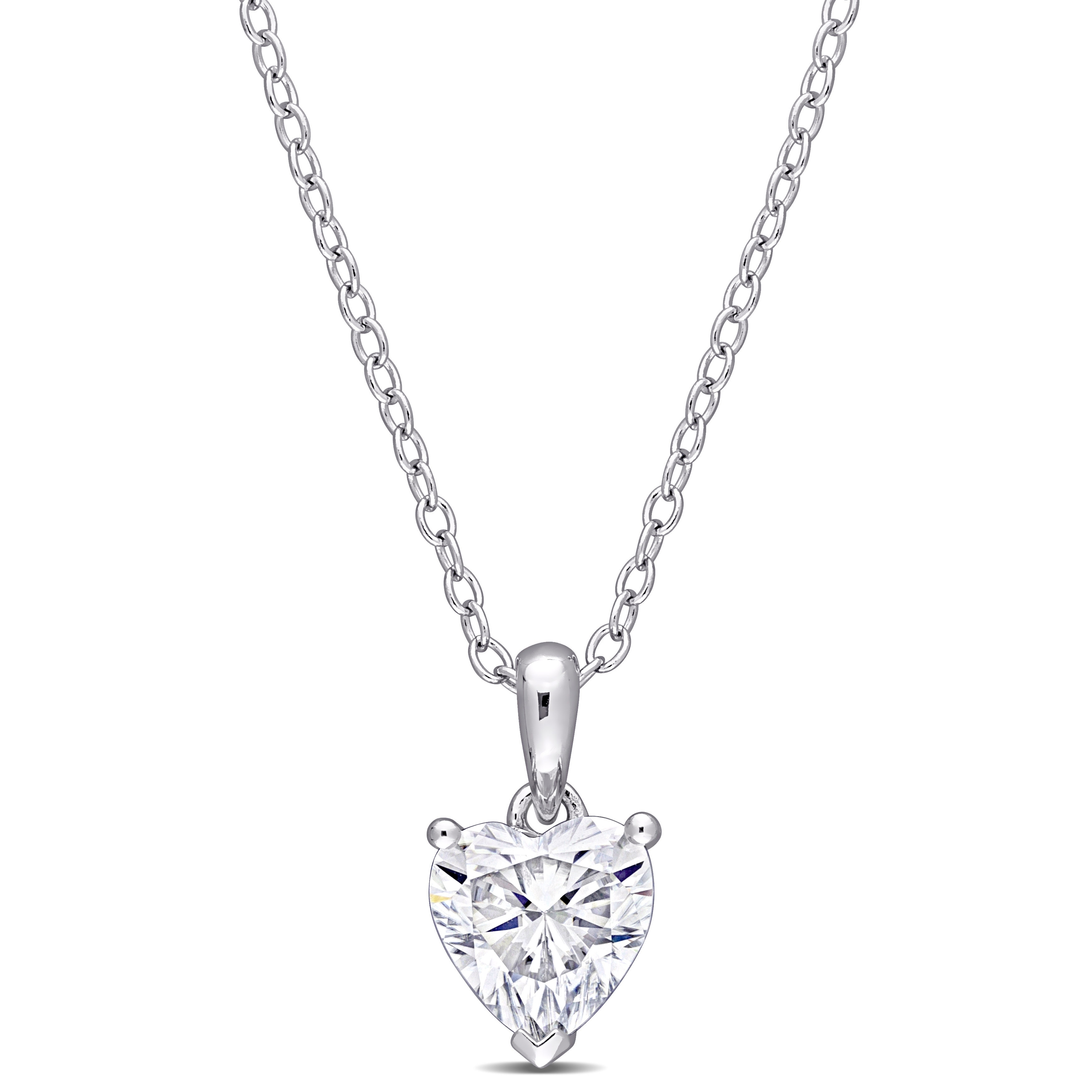 Miadora Sterling Silver 1ct TGW Created White Moissanite Solitaire Heart Necklace