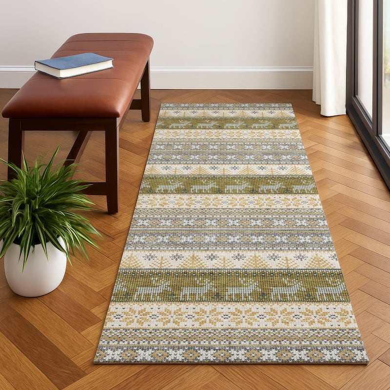 Premium Washable Super Soft Chritmas Stripes Mayfield Rug - Gray - 2'3" x 7'6"