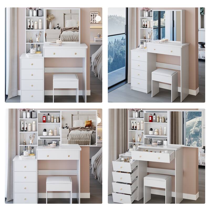 37" Large Space Vanity Set with Sliding Mirror and Storage