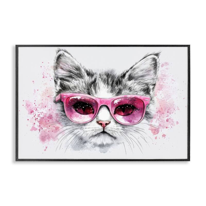 Stupell Cool Cat with Sunglasses Framed Giclee Art Design By LSR Creative Studio - 30 x 20 - Black