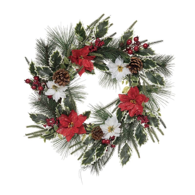 Transpac Artificial 20 in. Multicolored Christmas Poinsettia Artificial Wreath