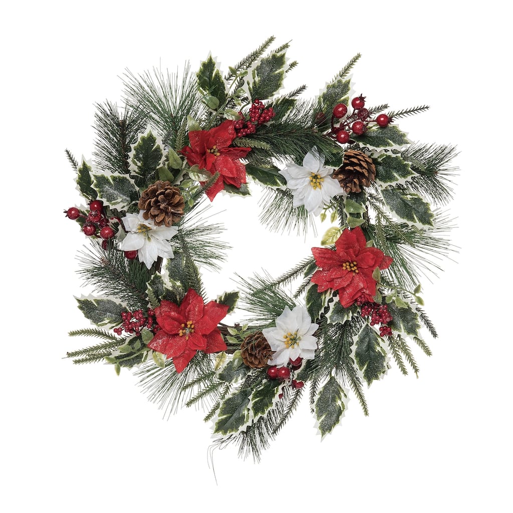 Transpac Artificial 20 in. Multicolored Christmas Poinsettia Artificial Wreath