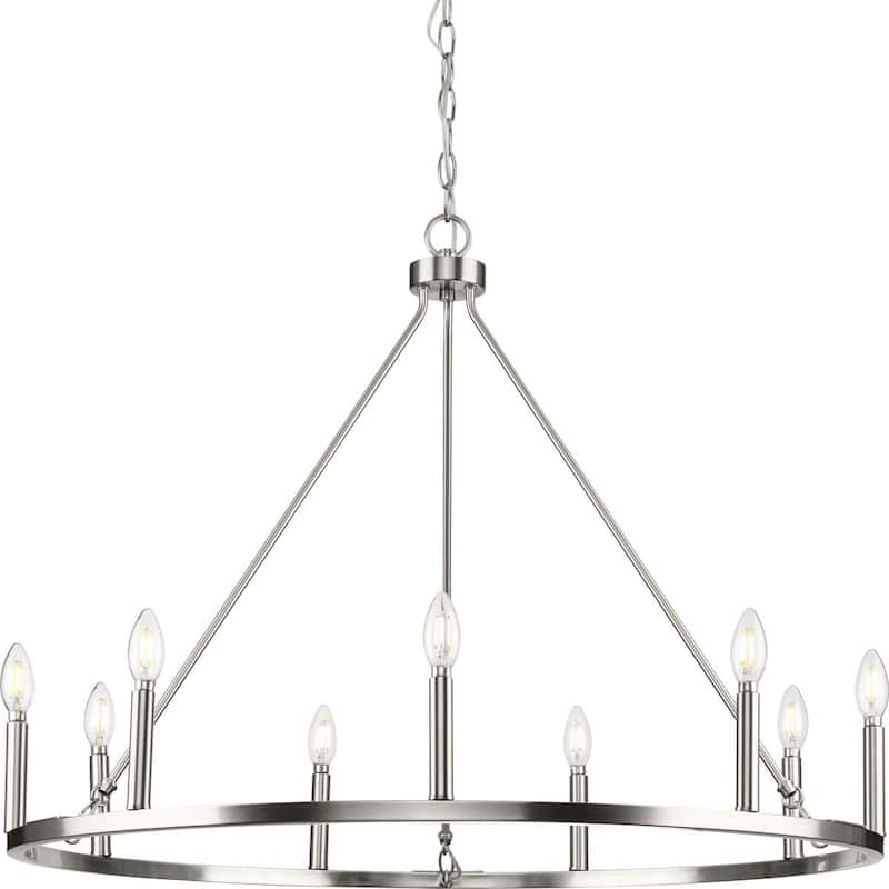 Gilliam Collection Nine-Light Brushed Nickel New Traditional Chandelier - 35.5 in x 35.5 in x 26.5 in - 35.5 in x 35.5 in x 26.5 in