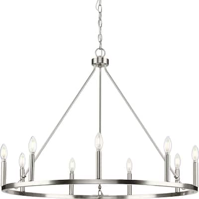 Gilliam Collection Nine-Light Brushed Nickel New Traditional Chandelier - 35.5 in x 35.5 in x 26.5 in