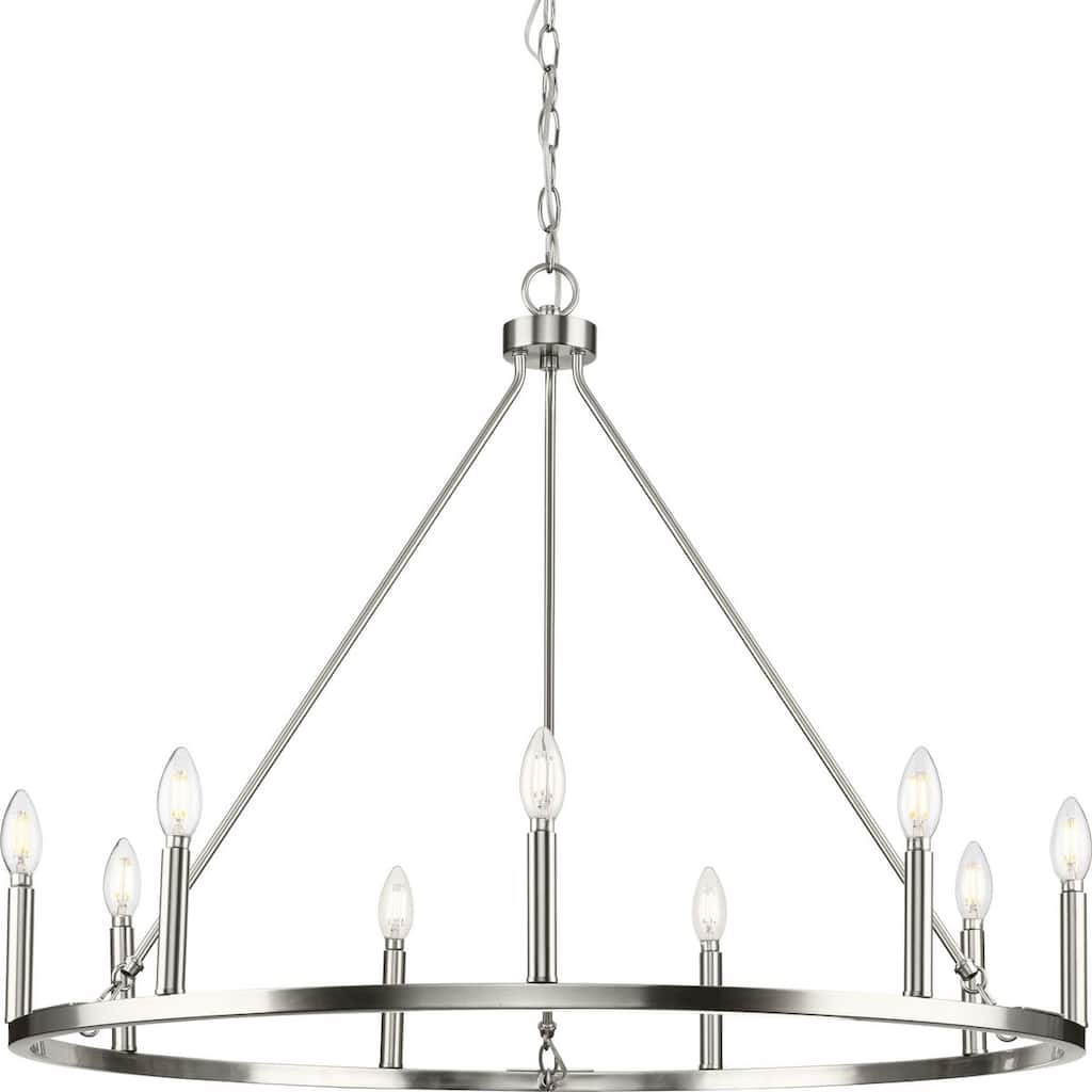 Gilliam Collection Nine-Light Brushed Nickel New Traditional Chandelier - 35.5 in x 35.5 in x 26.5 in