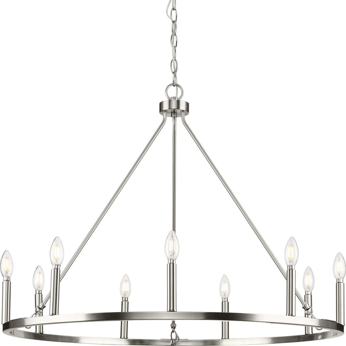 Gilliam Collection Nine-Light Brushed Nickel New Traditional Chandelier - 35.5 in x 35.5 in x 26.5 in