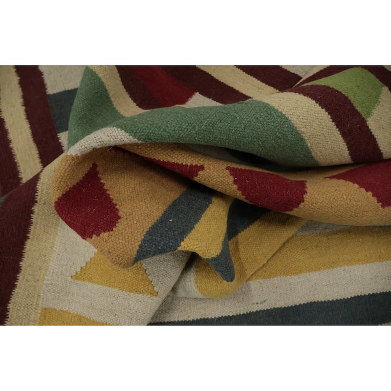 Hand Woven Oriental 100% Wool Carpet Southwestern Tribal Green Kilim Area Rug - 13' 0'' X 9' 9''