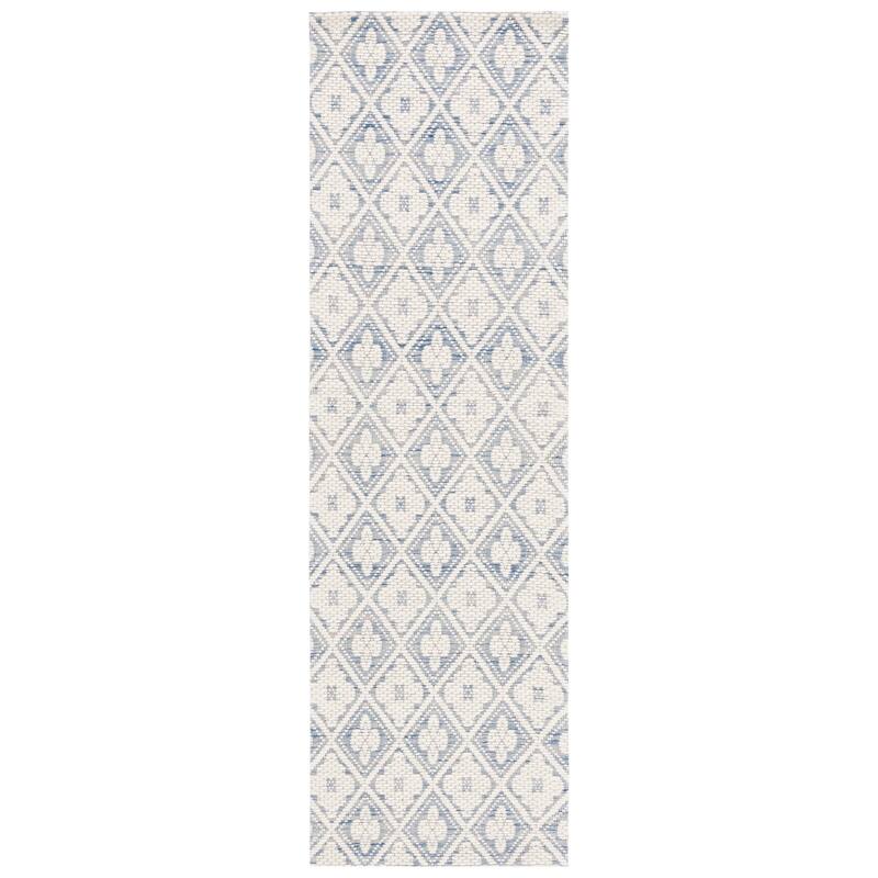 SAFAVIEH Handmade Marbella Aitana Modern Wool Rug - 2'3" x 8' Runner - Blue/Ivory