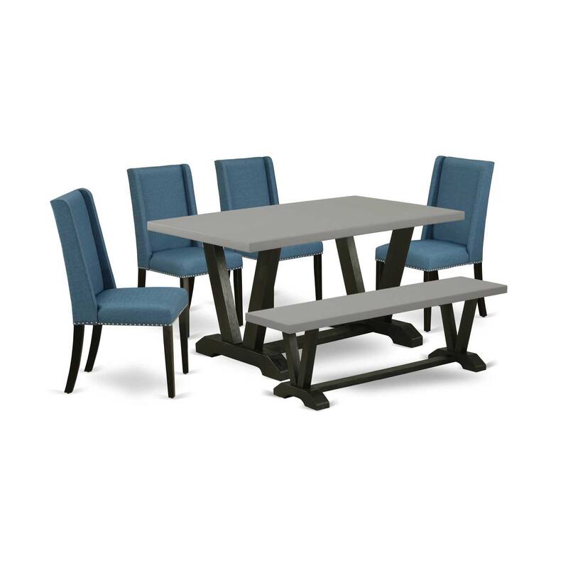 HomeStock 6-Piece Rectangle Natural Oak Finish Solid Wood Top Dining Table with 1-Bench, 4-Chairs