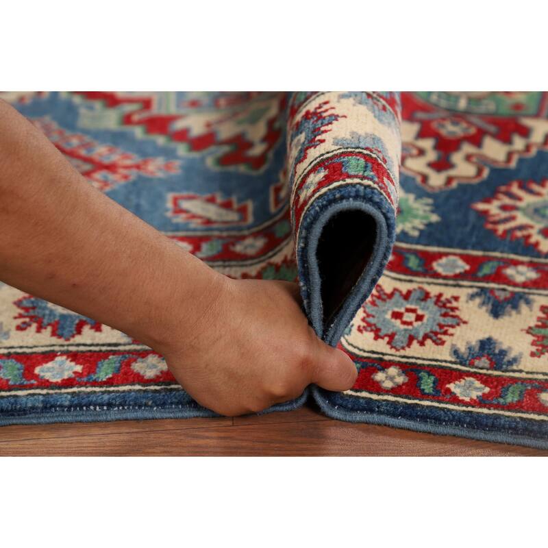 Blue Kazak Accent Rug Handmade Wool Carpet - 3'4" x 4'10"
