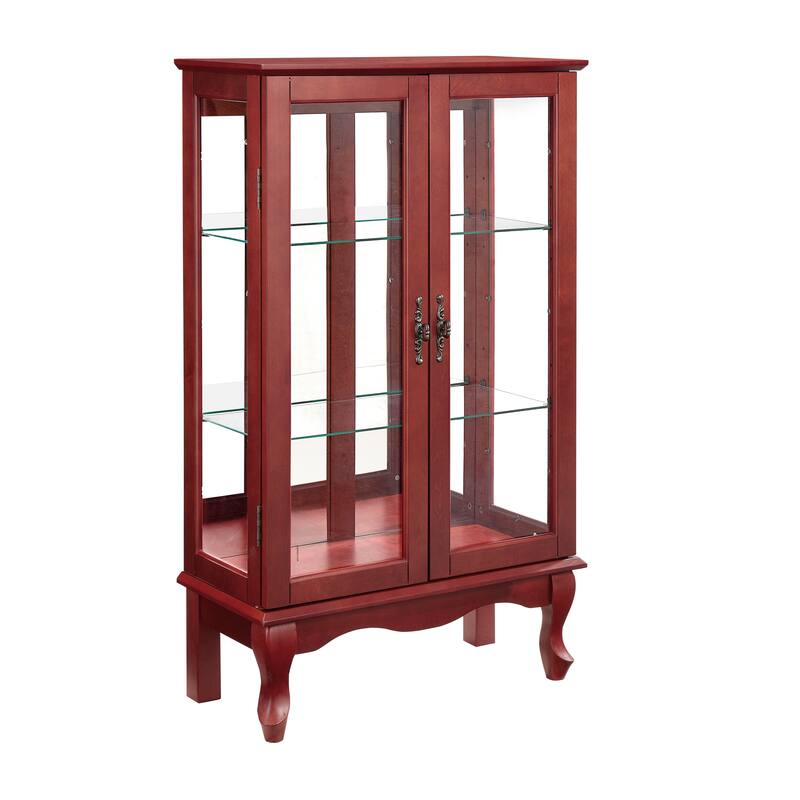 3-Tier Lighted Glass Display Curio Cabinet, China Cabinet with Glass Doors, Mirrored Back Panel & Adjustable Shelves