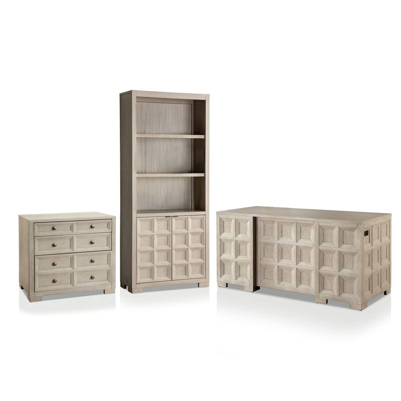 Furniture of America Durem Modern Tawny Brown Executive Desk with Bookcase and File Cabinet Set