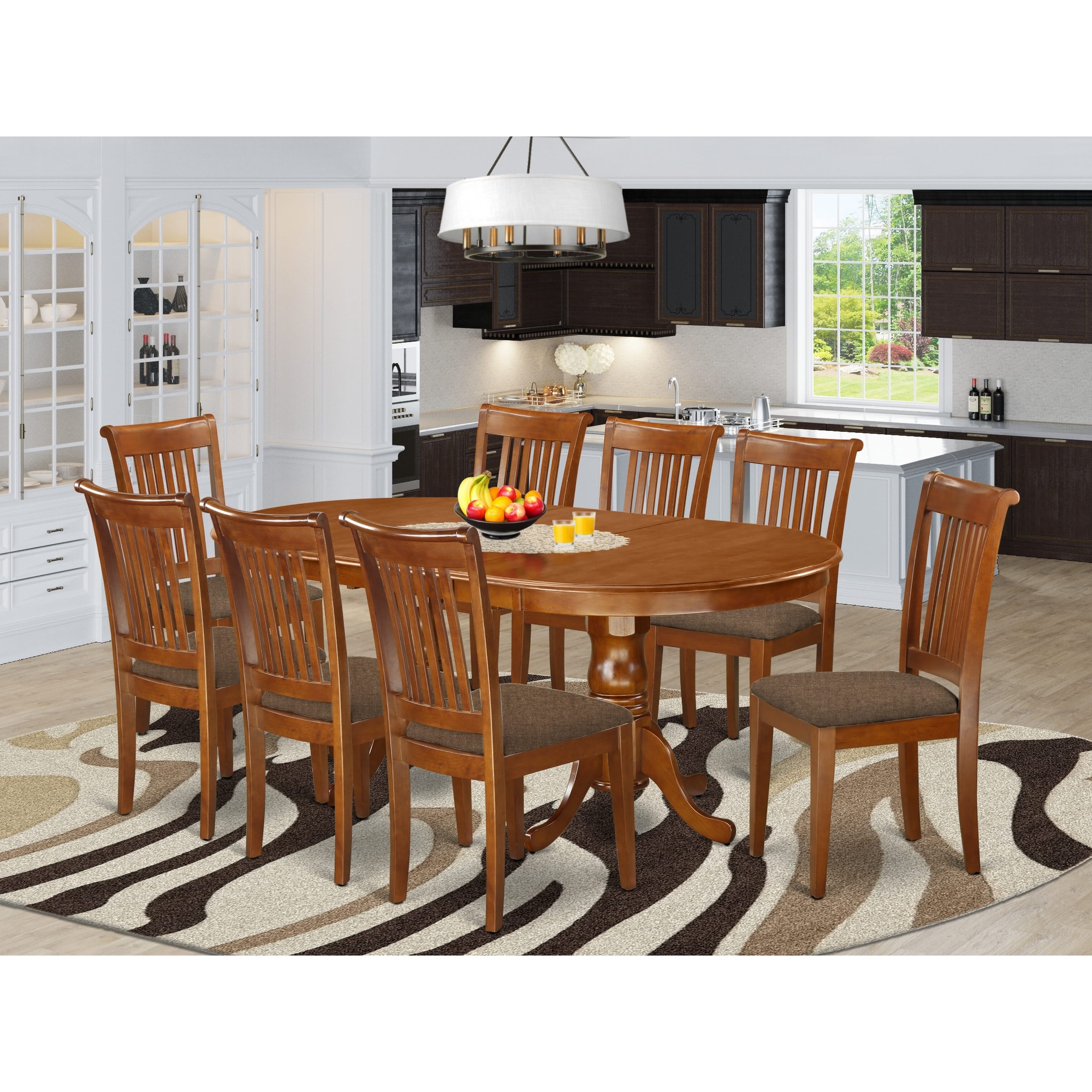 East West Furniture 9 Piece Dining Set an Oval Kitchen Table and