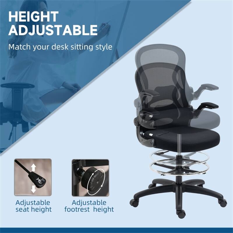 Black Mesh Ergonomic Office Chair with Recline, Headrest and Lumbar - 26" W x 24" D x 41.75"-45.75" H
