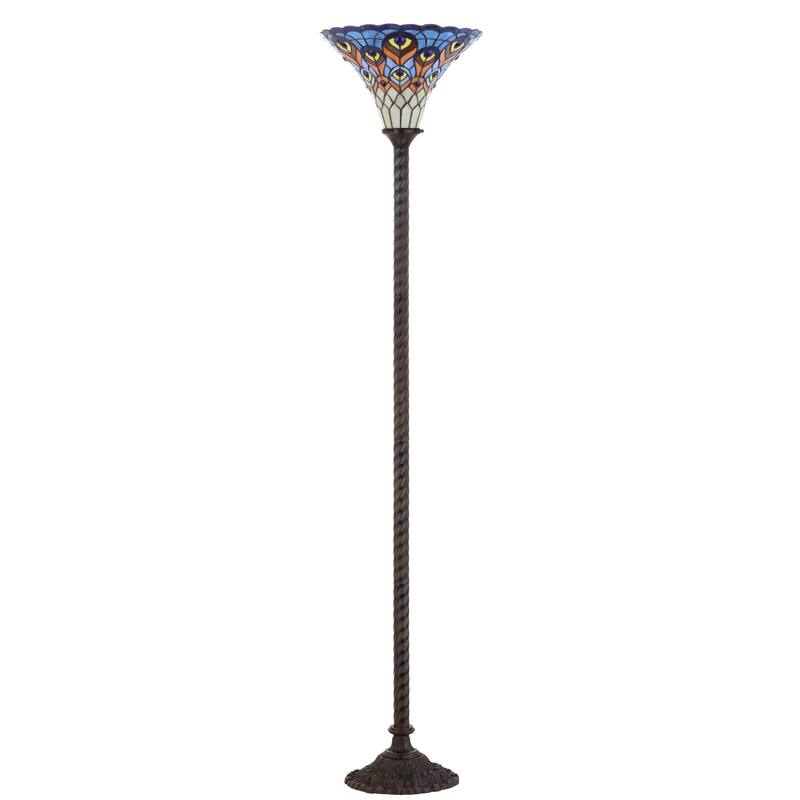 White Tiffany-Style 70" Torchiere LED Floor Lamp, Bronze by JONATHAN Y