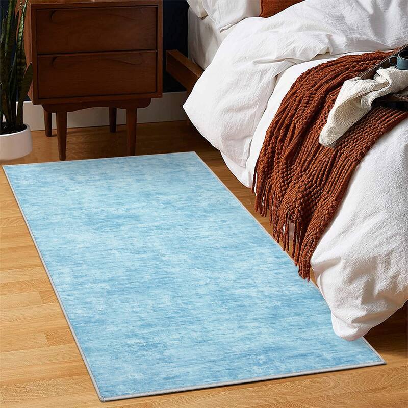 Rugs for Living Room Modern Abstract Area Rug Non-Slip Low Pile Accent Rug Soft Foldable Solid Rug - 2'x3' - Light Blue