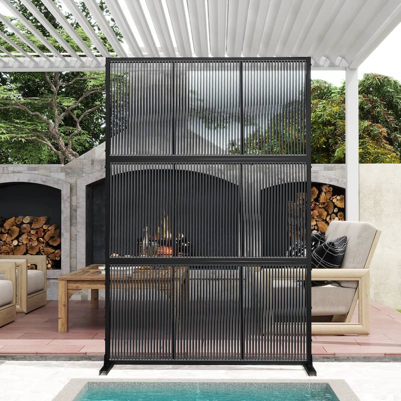 Outdoor Privacy Screen with Stand for Patio Garden Metal Fence - Grey - 017-Plastic