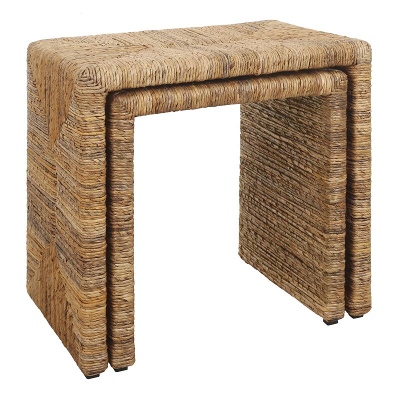 NPD Furniture Kanza Woven Abaca Rectangular Nesting Side Tables, Set of 2