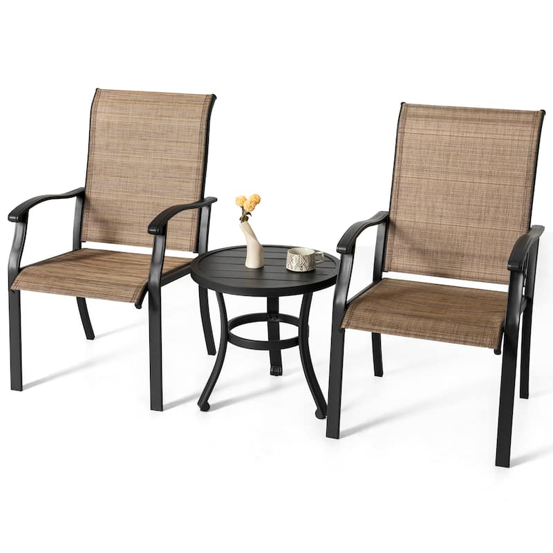 Outdoor 3-Piece Bistro Set, Textilene Fabric, Powder-Coated Iron Fram