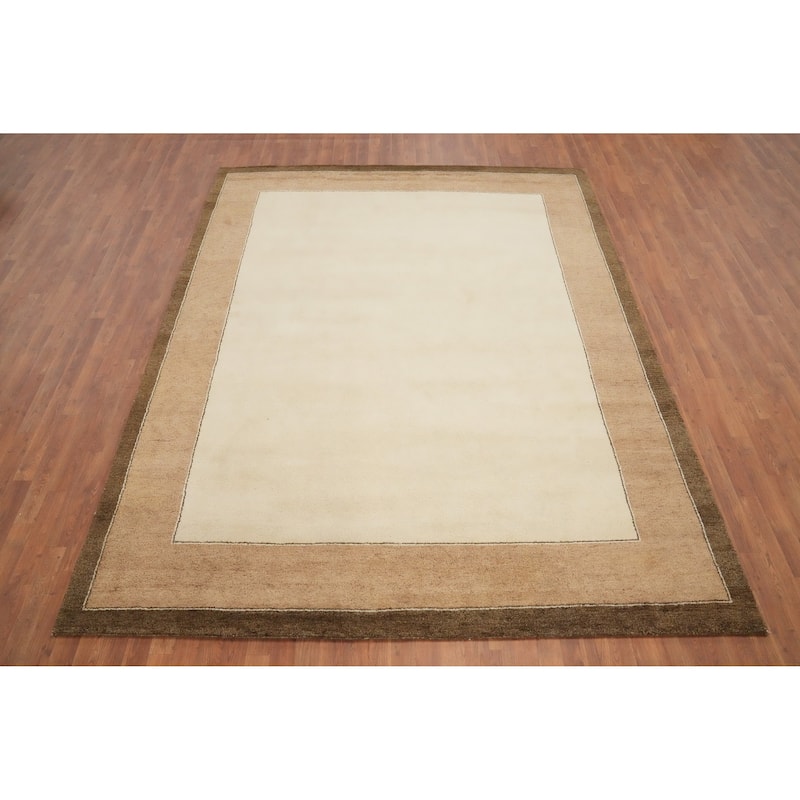 Hand Knotted Oriental 100% Wool Carpet Modern Solid Beige & Ivories Gabbeh Area Rug - 10' 4'' X 8' 2''