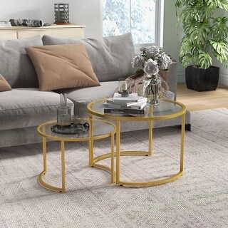 Coffee Table Set of 2, Modern Nesting Tables with Glass Top - Bed Bath ...