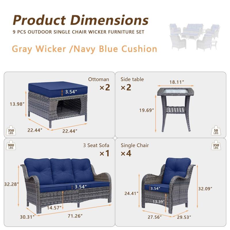 Gray Rattan Wicker High Back Outdoor Patio Furniture Sofa Seating Set