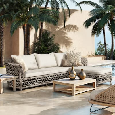Everly 108" Woven Barrel Outdoor Patio Sectional Sofa