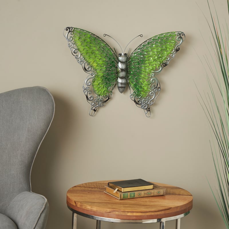 Iron Metal Eclectic Butterfly Wall Decor in Blue, Purple, or Green (16" H X 21" W)