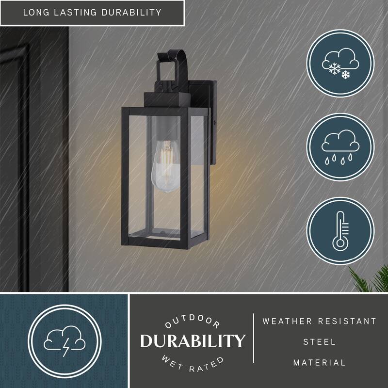 VAXCEL Clinton Matte Black Outdoor Wall Sconce Light Fixture made of Durable Steel, Clear Glass Shade, LED Compatible