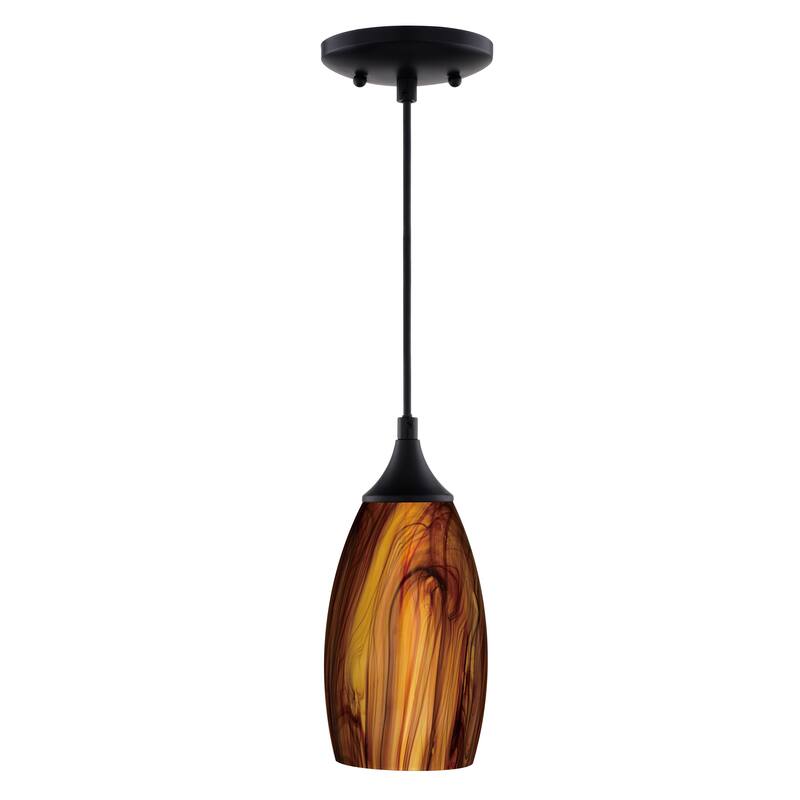 Milano Black Mini Pendant Ceiling Light Amber Fire Glass - 4.75-in W x 9.75-in H x 4.75-in D - 4.75-in W x 9.75-in H x 4.75-in D