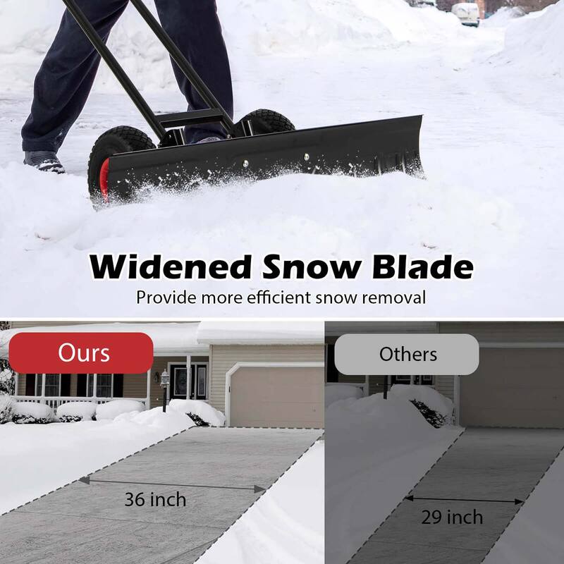 Costway 36" Snow Shovel Pusher with 10" Inflatable Wheels Adjustable - See Details
