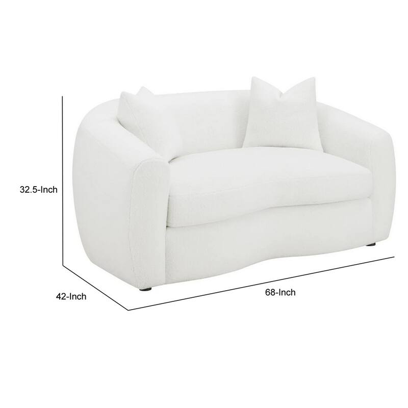 Viola 68 Inch Retro Curved Loveseat, Hypoallergenic White Boucle Fabric