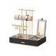 preview thumbnail 2 of 17, Gold Metal Multi-Tier Jewelry Holder with Necklace, Earring & Bracelet Organizer Stand - 6.7"D x 10.6"W x 11.4"H Black-Gold