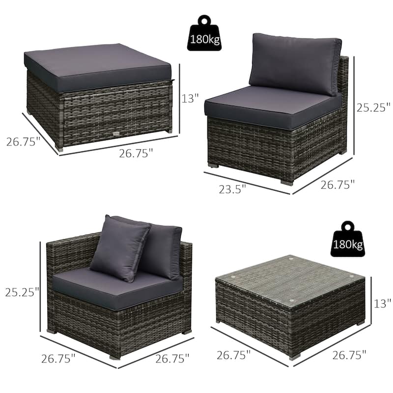 Outsunny 6-Piece Outdoor Patio Rattan Wicker Furniture Set with Comfortable Cotton Cushions, Removable Slip Covers